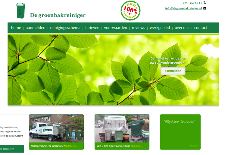 Printscreen nieuwe website de Groenbakreiniger