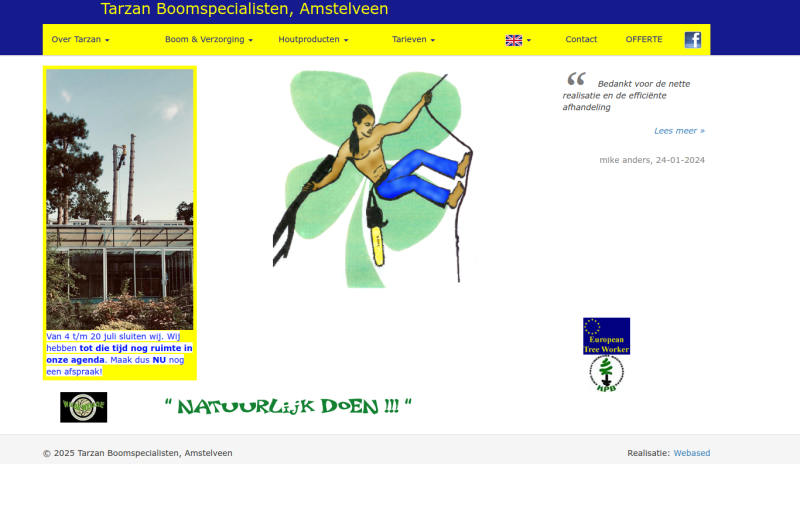 Screenshot homepage tarzan.eu (gemaakt in 2025)